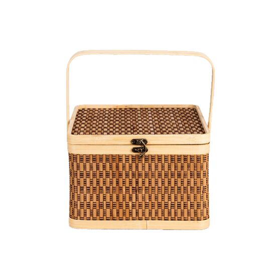 2025 Mid-Autumn Festival Bamboo Basket Gift Box Square Large Capacity Portable Bamboo Basket Food Gift Packaging Box with Logo
