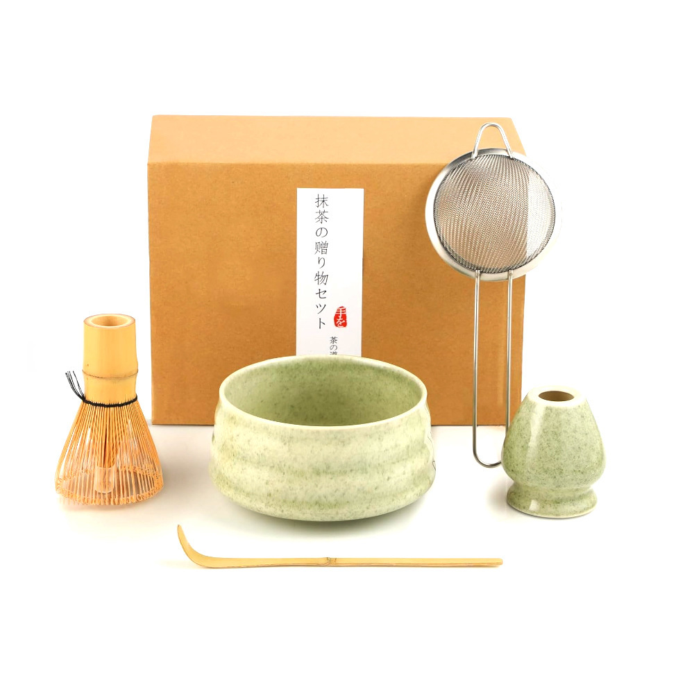 Conjunto de herramientas de matcha de cerámica transfronteriza con cuenco de boca, herramientas de orden de té, cuenco de matcha japonés con conjunto de paneles de té