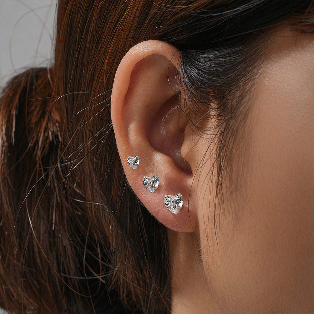 3g Weight Zircon Inlay Material Ear Studs Classification 3 Pieces Set Quantity Daily Occasion 925 Sterling Silver Material Geometric Pattern Women's Gender Plating, Inlay Design Simple Style Style 3 Pieces Set 925 Sterling Silver Zircon Geometric Ear Studs 11