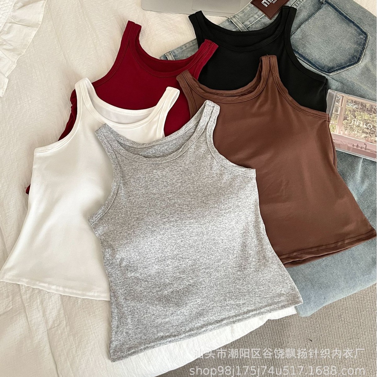 Cross-border minimalist solid color tank top, slim fit, with fixed breast pads, suitable for inner or outer wear, base layer top for women.