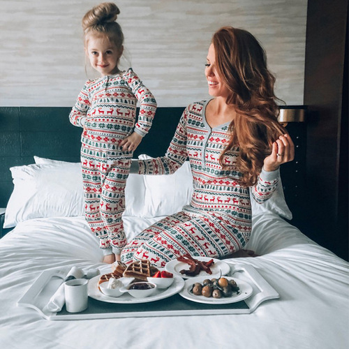 Holiday Family Christmas Parent-Child Costume Full Family Spring and Autumn Deer Print Parent-Child Pajama Home Set
