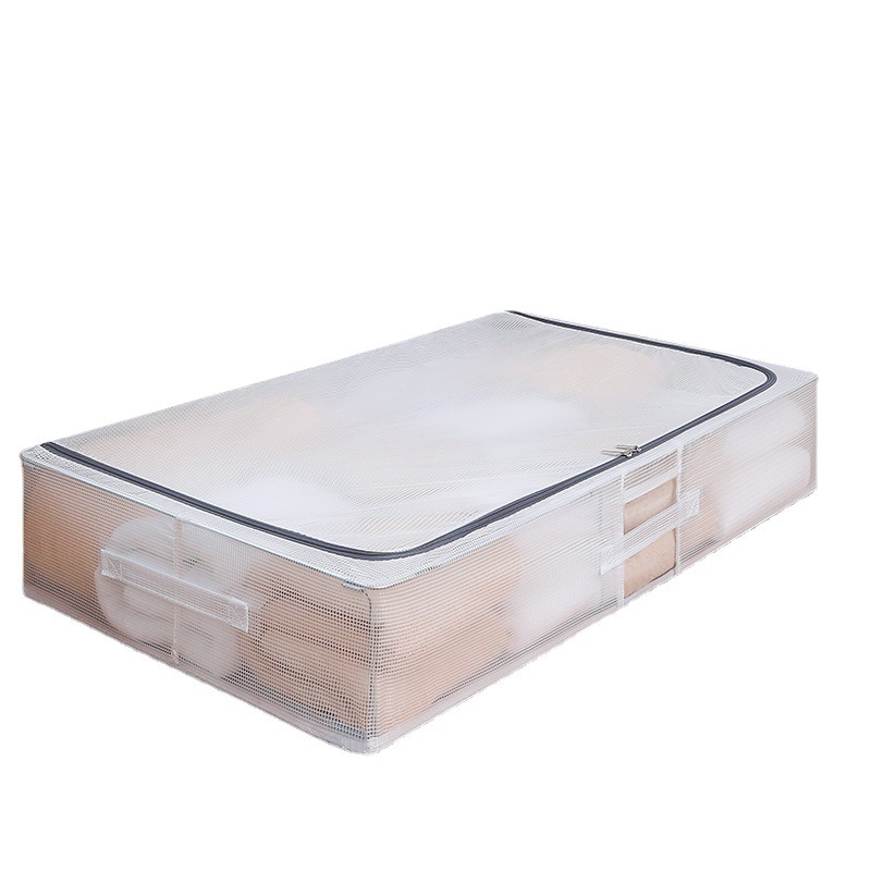 Fondo de la cama ropa transparente y plana de gran tamaño, caja de 100 nang, caja de acabado de edredones debajo de la cama del dormitorio, caja de almacenamiento impermeable con marco de acero