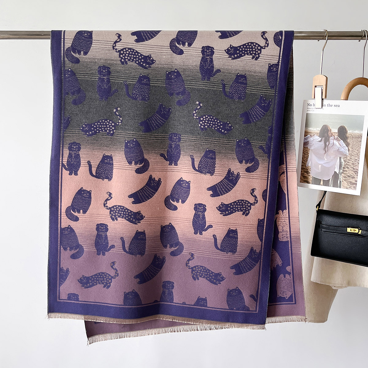 700g Weight Scarf Classification Daily, Street Occasion Polyester Material Cat Pattern Autumn&Winter Season Unisex Gender Cute, Basic Style Unisex Cute Basic Cat Polyester Scarf 2