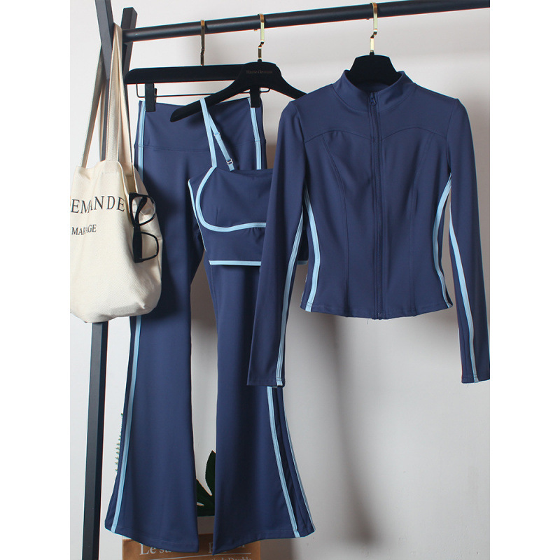 Trajes deportivos de yoga de primavera de mujer cintura alta boquilla adelgazante danza de correr por la mañana ajustada con cremallera de tres piezas image 19
