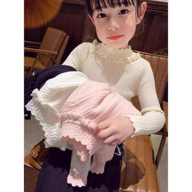 女童秋冬爆款花边领针织打底毛衣中小童洋气可爱百搭针织打底上衣