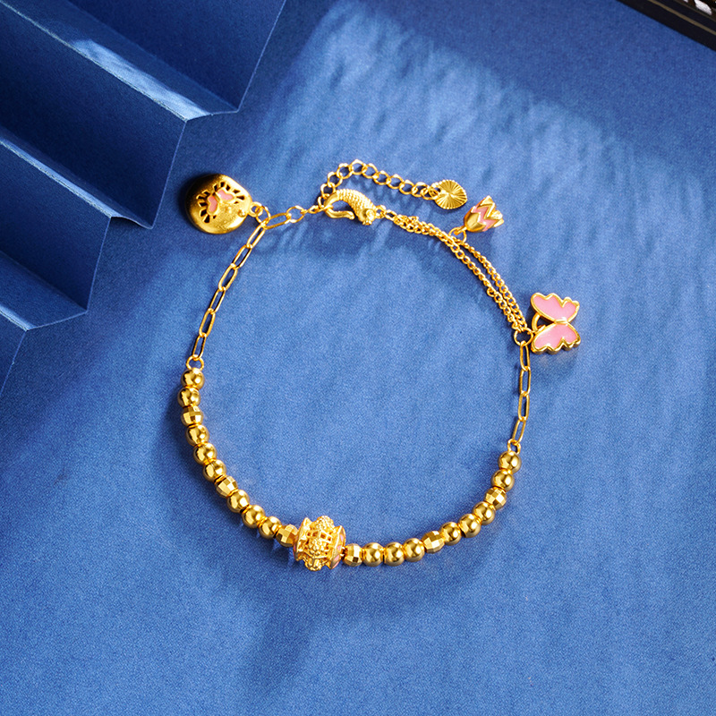 Nuevo oro de arena vietnamita mariposa goteo de aceite láser cuentas Bungee pulsera de cuentas versátil no se desvanece el suministro de joyas retro