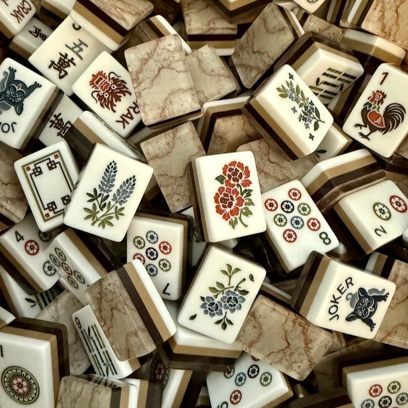 American Light-Colored Marble Acrylic Mahjong Tiles, 160 Pieces, Home-Use Gift Set, Hand-Rolled Crystal Tiles