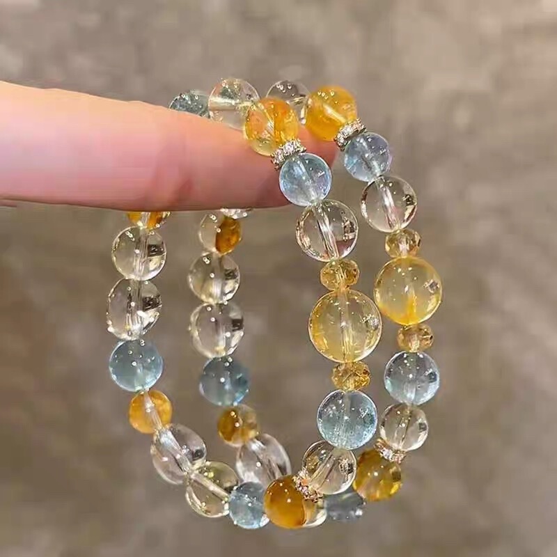 Huang Asei White Asei Aquamarine Bracelet Ins Light Luxury Niche Design Transparent White Glass Bracelet Chinese Valentine's Day Gift Huang Asei White Asei Aquamarine Bracelet Ins Light Luxury Niche Design Transparent White Glass Bracelet Chinese Valentine's Day Gift
