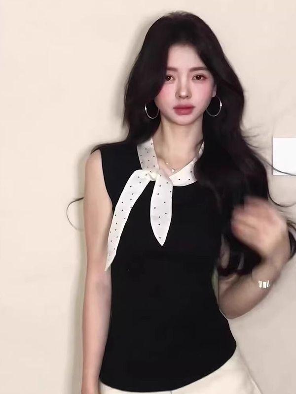 韩系甜美风蝴蝶结背心吊带2025新款夏日别致修身掐腰显瘦无袖上衣|undefined