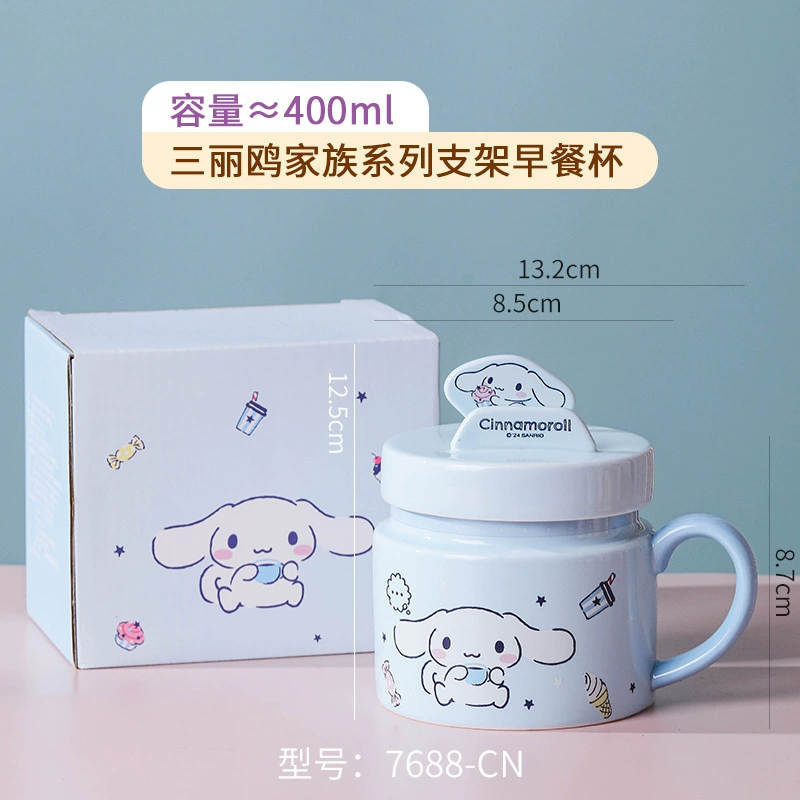 三丽鸥 Hello kitty, ceramic cartoon tableware for feeding, spoon with glass, chopsticks, set