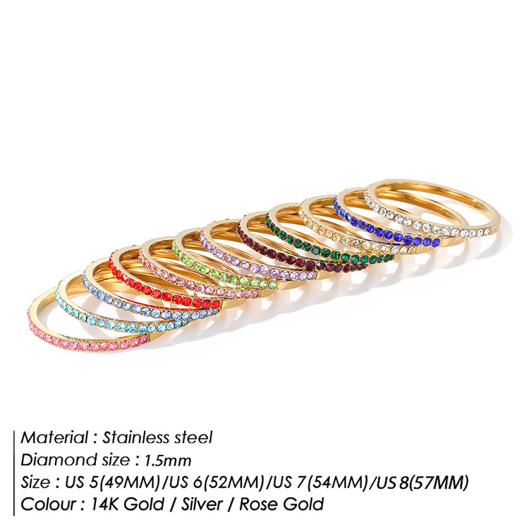 5g Weight Rhinestones, Birthstone Inlay Material Rings Classification 1 Piece Quantity Holiday, Daily Occasion 316 Stainless Steel Material Geometric Pattern Women's Gender Shiny Style Inlay Craft 316 Stainless Steel Rhinestones Geometric Shiny Rings For Women's 9