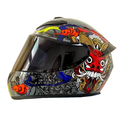 Full-Face Helmet for Men and Women, Motorcycle Safety Supplies - foreign-trade-model-guochao-lion-awakening-gray-bottom-black-mirror-s
