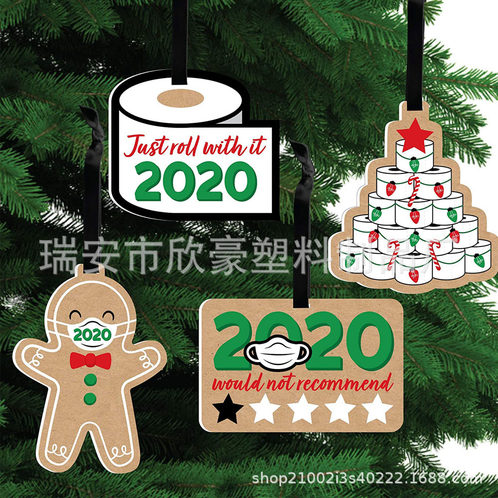 2021新款圣诞吊饰圣诞老人挂件塑料瓦楞板坚固树挂牌场景布置道具