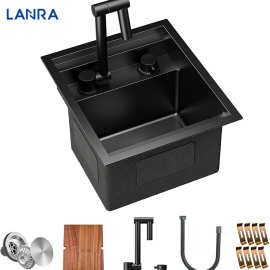 厂家批发隐形水槽厨房小单槽纳米304不锈钢吧台迷你洗菜盆带盖板