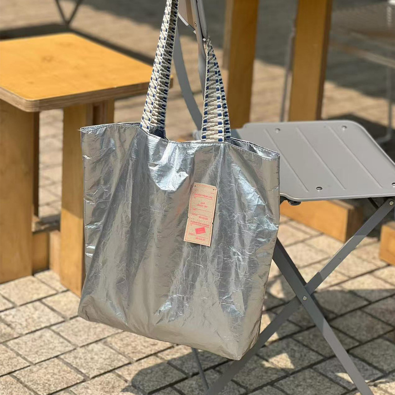 Super Popular Niche Korean Silver Dupont Paper Bag Custom Tote Bag Glossy Handbag Shoulder Bag Tech-Savvy Silver Super Popular Niche Korean Silver Dupont Paper Bag Custom Tote Bag Glossy Handbag Shoulder Bag Tech-Savvy Silver