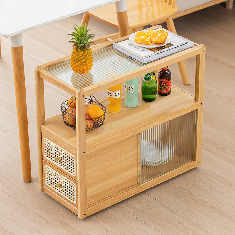 Gabinete lateral de vidrio pequeño portátil gabinete lateral de ratán japonés hogar extremadamente estrecho armario simple