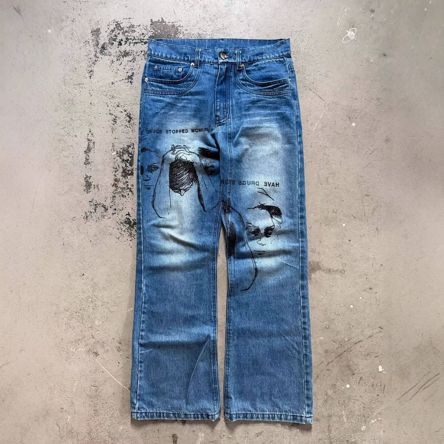 Y2K Vintage Washed Straight Leg Jeans – Low-Rise Distressed Denim Pants For Retro Streetwear & High Fashion_mkmklike.com