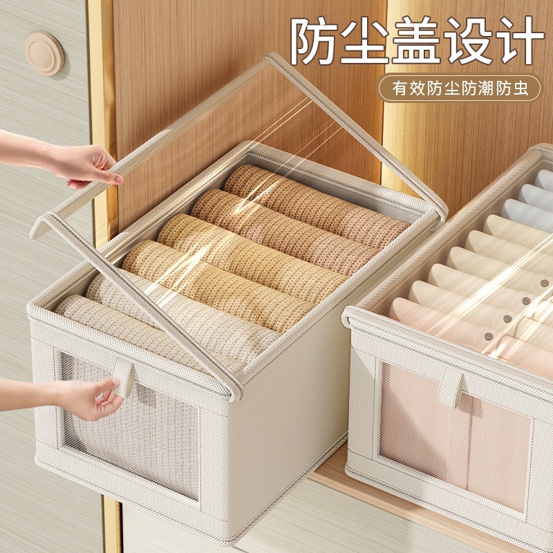 Oxford Cloth Window-Opening Visual Storage Box with Lid Dust-Proof Storage Box Household Foldableable Clothing Fabric Storage and Organization