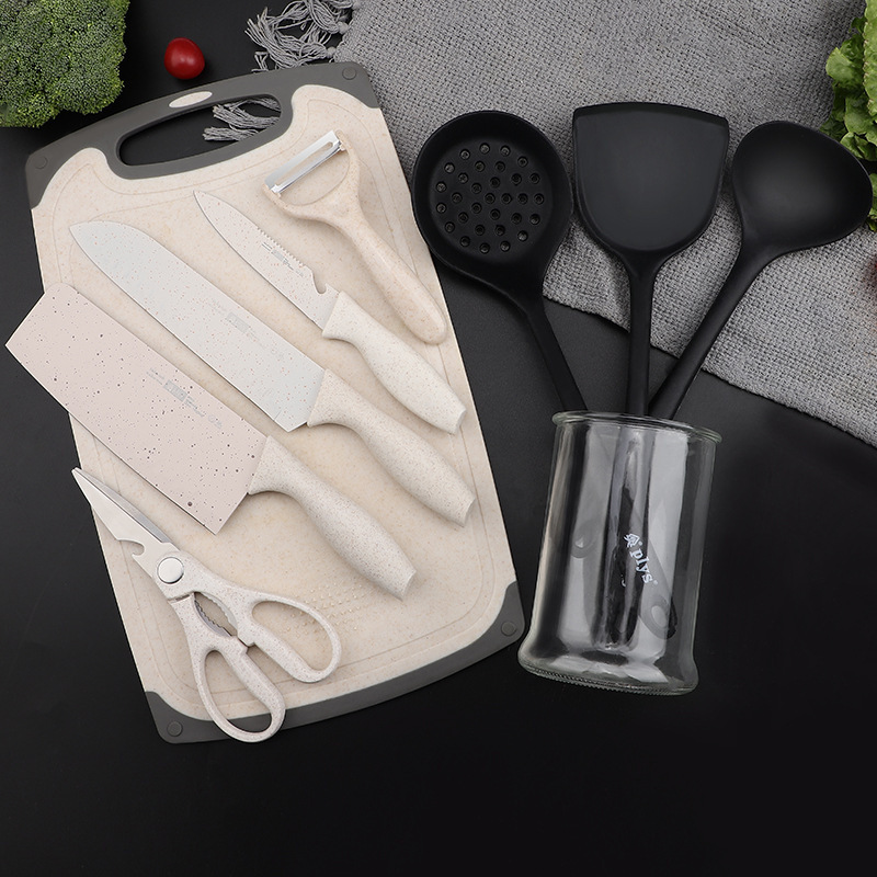 Cuchillo de cocina conjunto completo de cuchillo de cocina doméstico tablero de cocina 2 en 1 bebé un acero inoxidable sin image 3