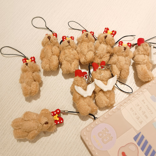 Handmade angel bear plush keychain student doll cute bag pendant creative gift jewelry mobile phone chain