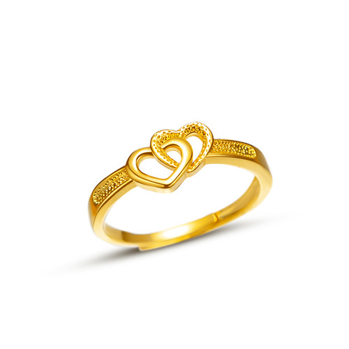 Yunnan Sand Gold Plated Double Heart Women's Ring, Popular Style Ring on Pinduoduo, Japanese and Korean Fashion Open Heart Women's Ring