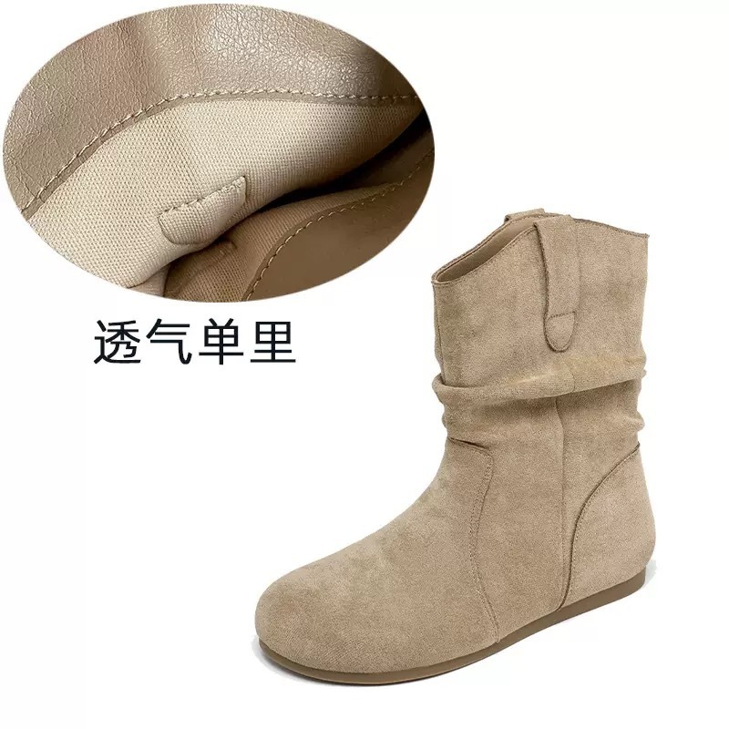 【sheii苏茵茵】济州小岛~保暖加绒褶皱堆堆毛毛短靴女勃肯西部靴|undefined
