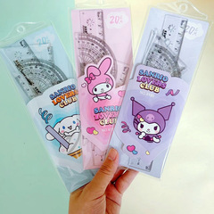 Sanrio ruler four-piece set Kurome transparent ruler set student stationery drawing ruler ruler triangle