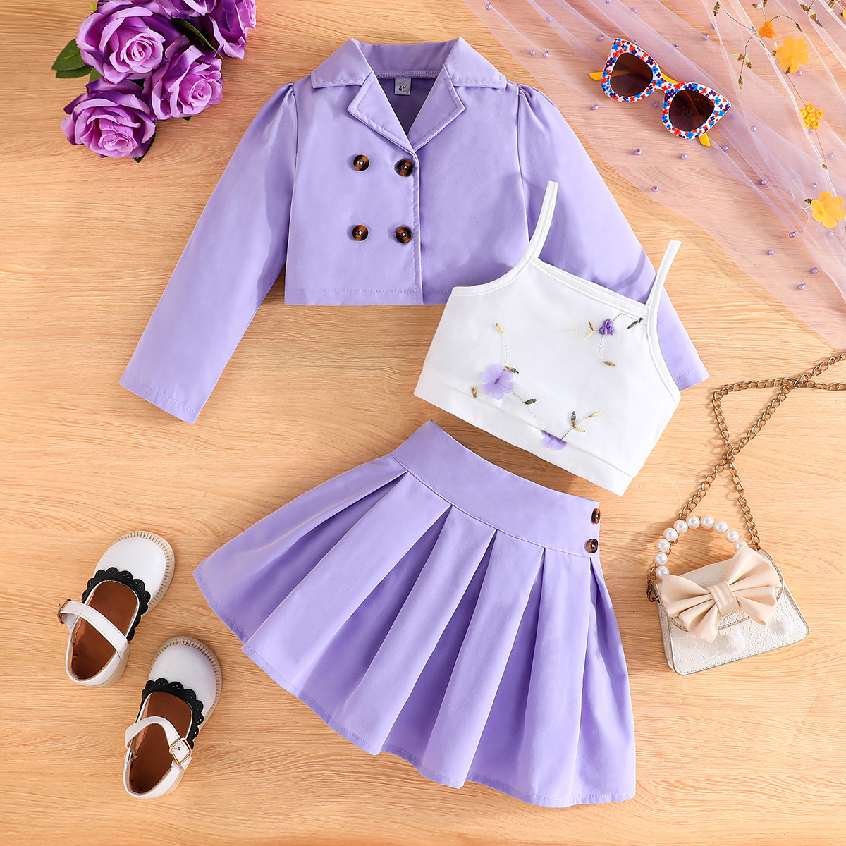 Mädchen Blazer Mit Crop Top Und Rock Set Modisch Für Kinder_voghion.com