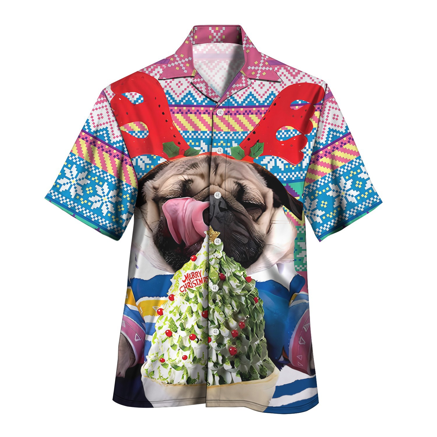 2024 otoño nuevo estilo personalidad colorido contraste color de un solo pecho cuello cubano estampado camisa de manga corta MB33