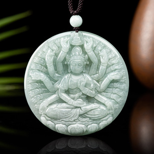 Natural Burmese Jade A Goods Thousand Hands Guanyin Pendant light green Jade Pendant Fashion High-end Pendant for Men and Women