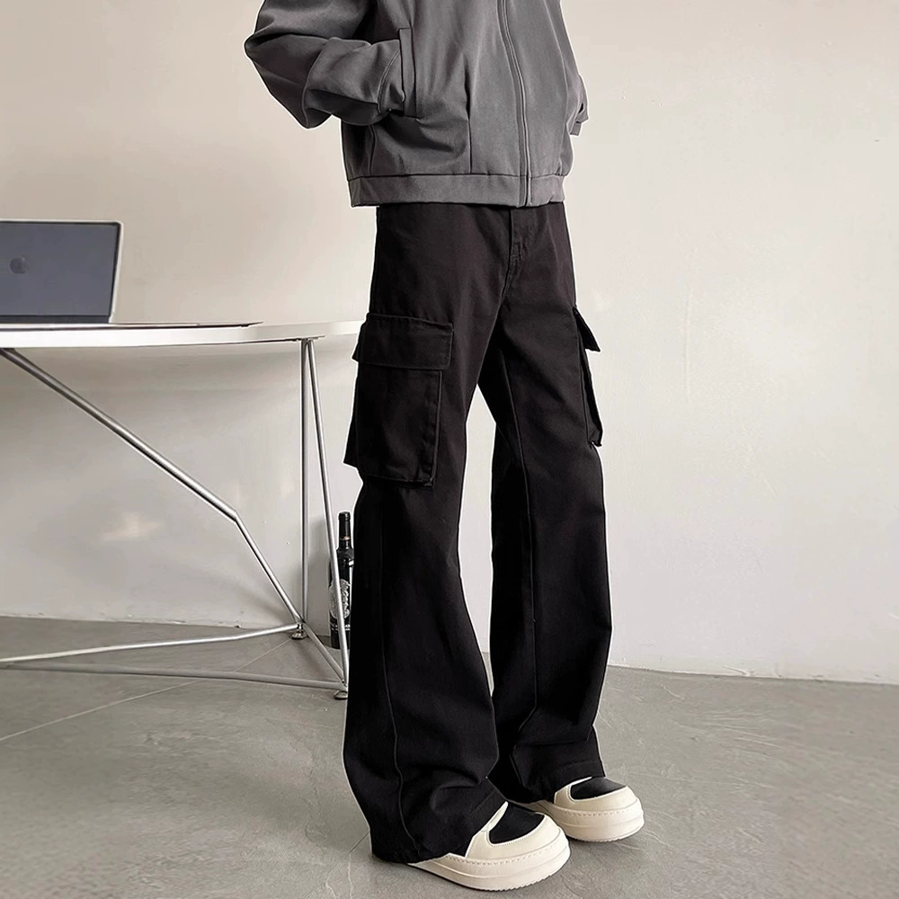 Американские черные расклешенные брюки-карго чистого кроя, мужские весенне-осенние свободные прямые модные повседневные брюки для мальчиков