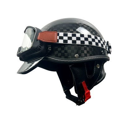 Unisex Motorcycle Safety Helmet Breathable | Motosiklet kaskı (dəbilqə) - black-carbon-fiber-helmet-12k-transparent-goggles-m