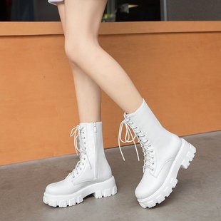 Platform Thick Bottom plus size Martin Boots Women's 2023 Fall/Winter New Mid-range Boots British Style Side Zipper Thick Heel Motorcycle Boots