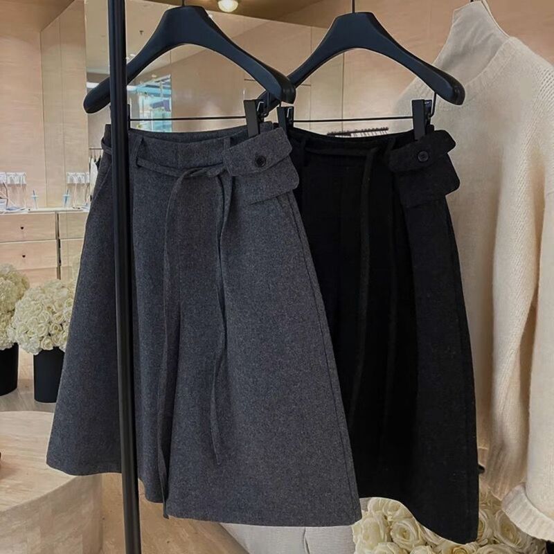 Unmun Korea Dongdaemun High-Waisted Woolen Pants Loose Mid-Pants Casual Pants with Small Waist Bag Autumn and Winter New