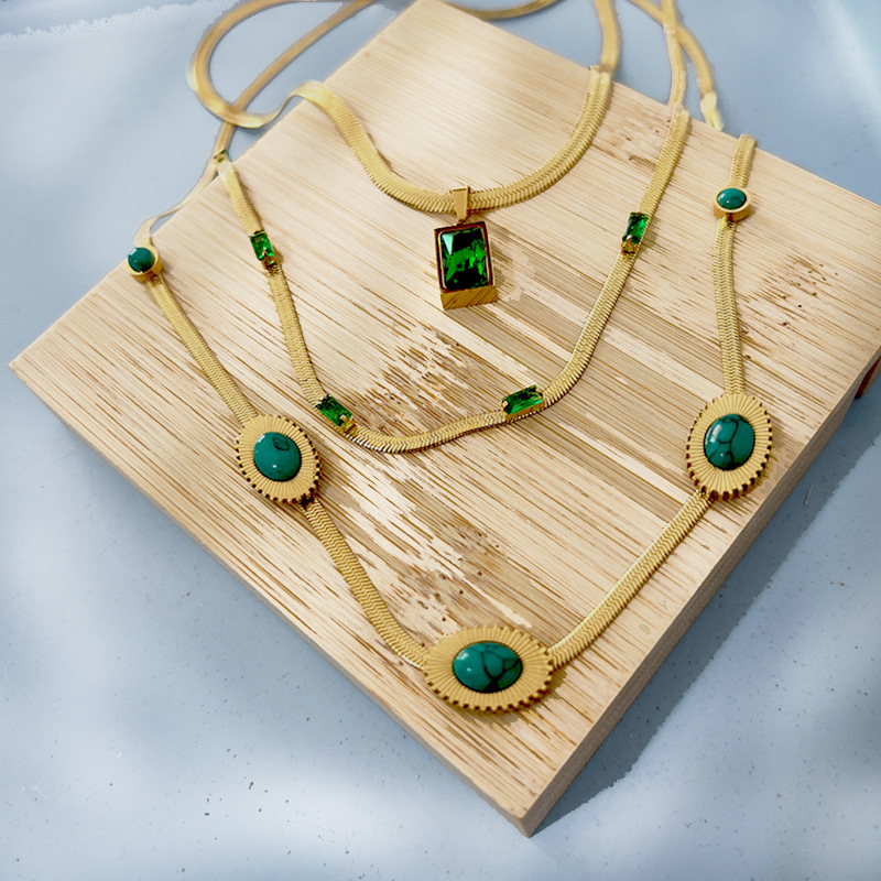 Fashion Square Oval Titanium Steel Plating Inlay Turquoise Zircon Necklace 1 Piece