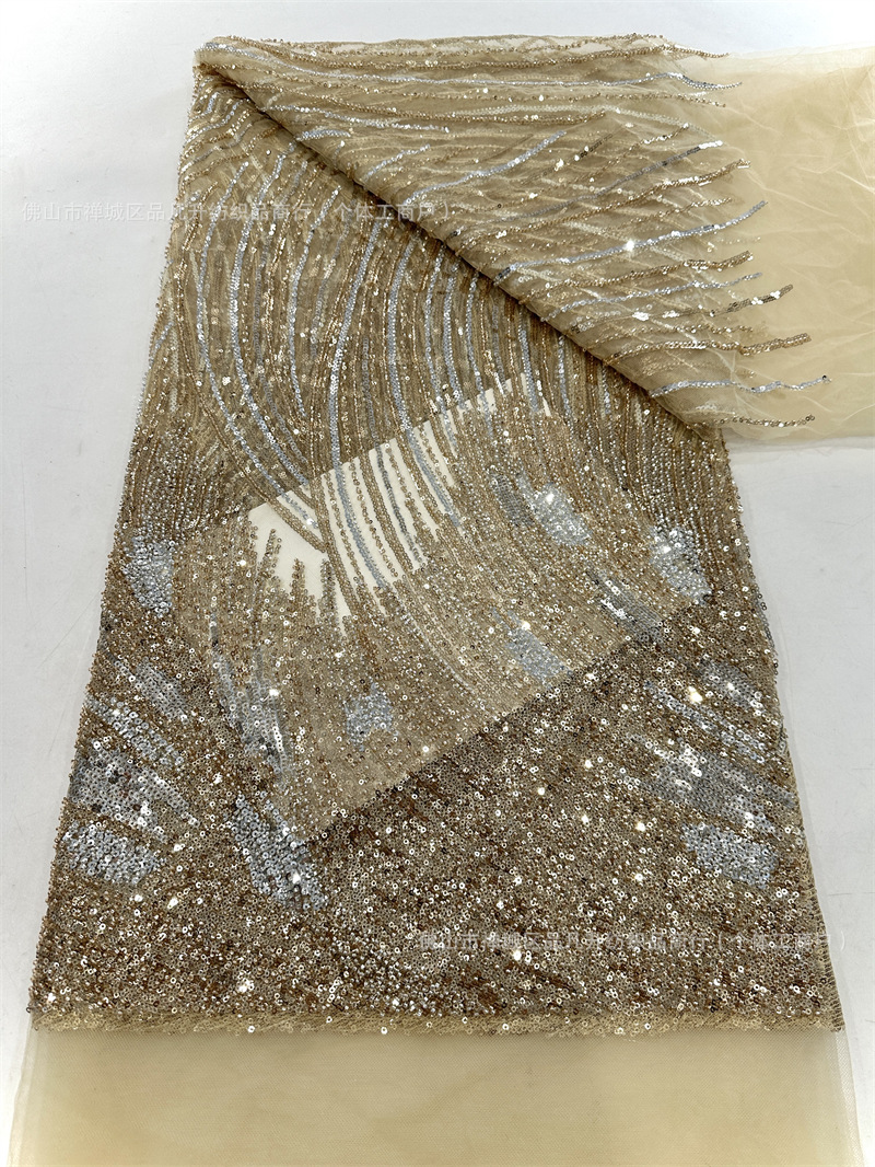 Tubo de cuentas Lentejuelas bordado tela de malla vestido de noche tela de moda Beaded Sequin lace spot