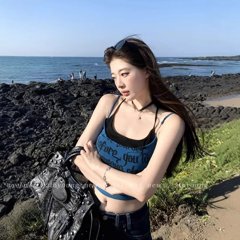 Seaside Vacation Thai Strap Tube Top Fake Two-Piece Women's Jazz Dance Wear Summer Sweet Spicy jazz American Vest