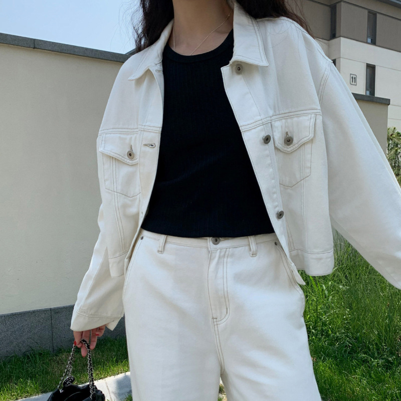 Inbyin American Retro Workwear Jacket Women's Autumn Denim Jacket Lapel Long-Sleeved Top for Women