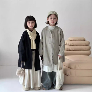 2025春季新款韩版儿童简约百搭风衣外套男女童宽松休闲风衣潮范