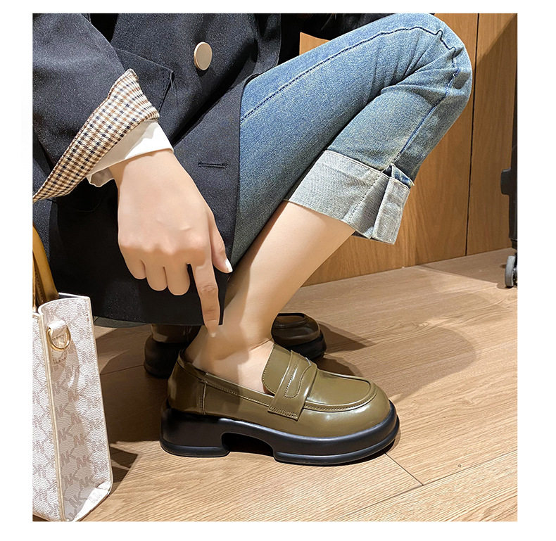 Giày lười nữ mũi tròn cổ điển đế dày tăng chiều cao, giày da nhỏ — Màu xanh lá, Màu đen chi tiết 21
