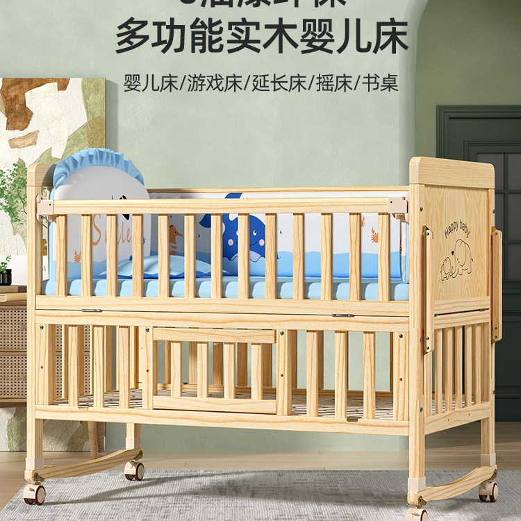 Baby Crib Spliced Large Bed Solid Wood Multifunctional Newborn Kidsren's Bed Removable Cradle Baby Bb Bed