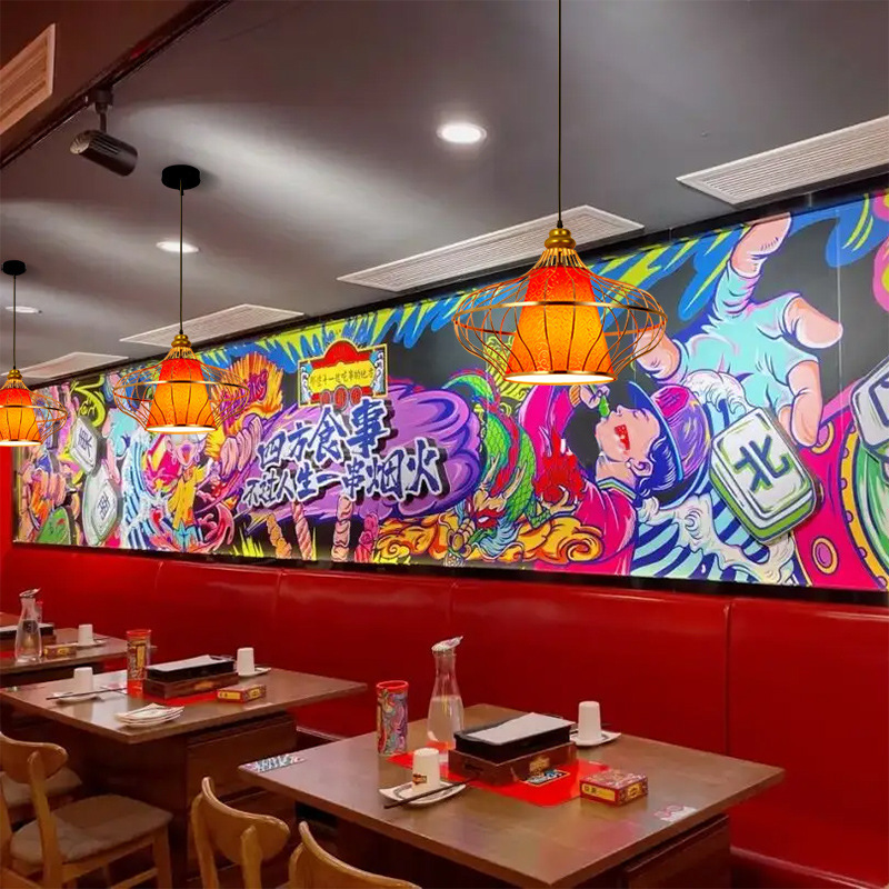 New Chinese style national trend restaurant hot pot store chandelier restaurant private room chandelier antique shop commercial lighting with spotlights 