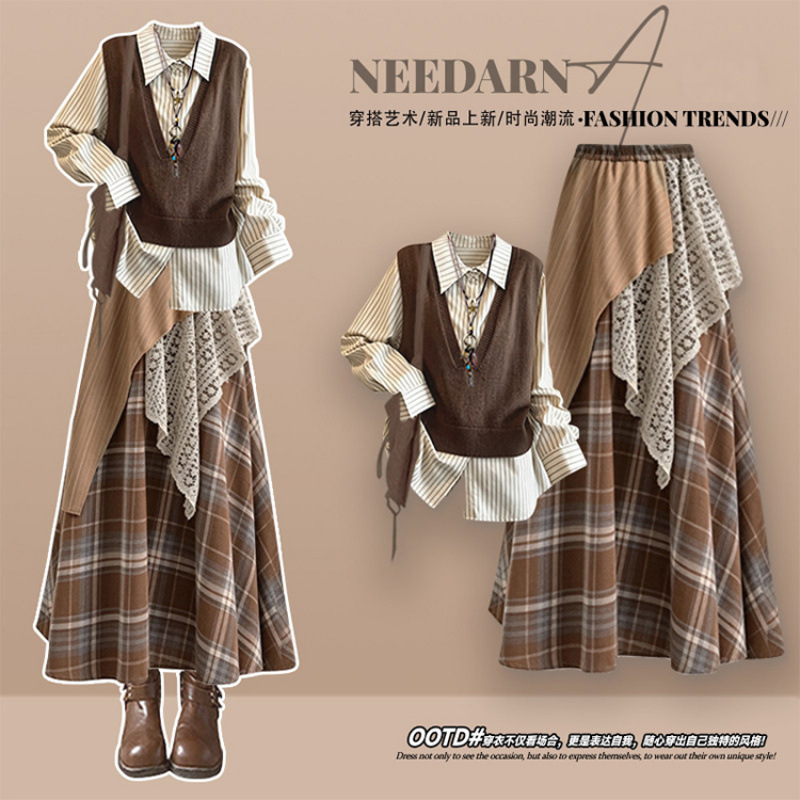Xinjiang Travel Inner Mongolia Outfit: Women's Bohemian Vacation Dress with a Maillard Wasteland Style and Waist-Cinching Long Skirt