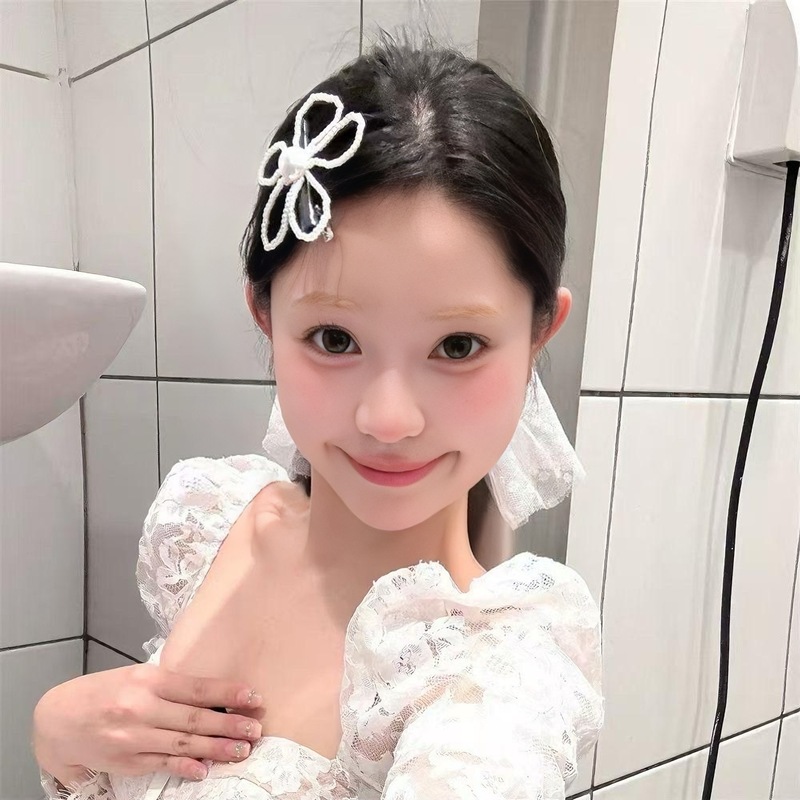 韩系镂空珍珠大花朵发夹女边夹侧边刘海夹后脑勺发饰百搭复古发卡|undefined
