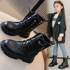 Children's Martin Boots Girls Boots Autumn/Winter 2024 New Arrival Korean Style British Windproof Big Kids Girls Princess Leather Short Boots