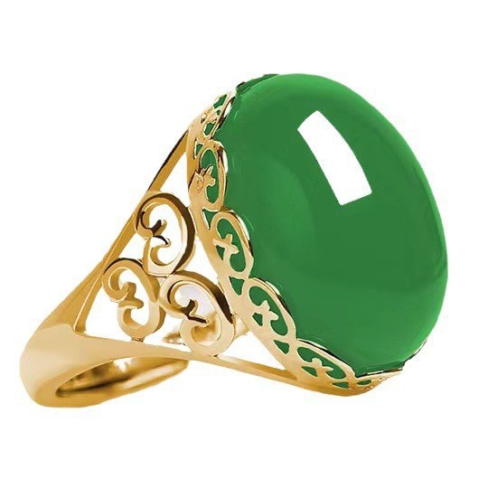 Nuovo anello da donna in stile etnico, elegante, aperto, con calcedonio e agata rossa e verde, con pietra preziosa, ideale per la nonna._voghion.com