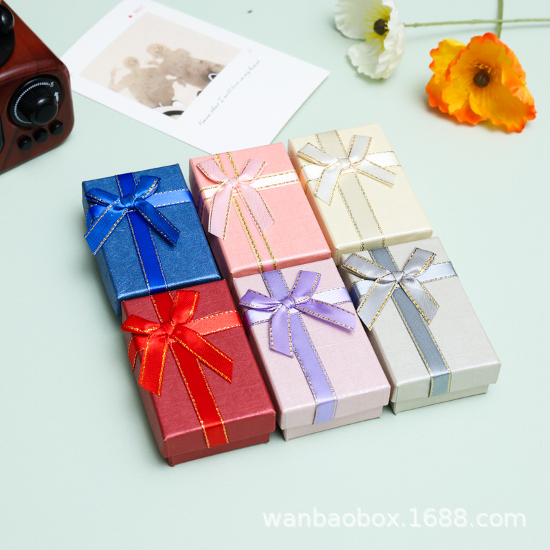 5*8方形天地盖纸盒项链盒简约蝴蝶结耳钉盒韩版吊坠盒饰品首饰盒