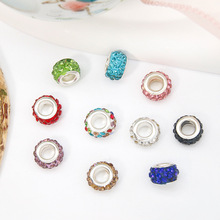 3排圆形软陶镶钻大孔彩色隔珠 鸡眼钻球 diy手工串珠手链饰品配件