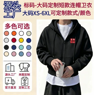 厂家直供欧美风短款拉链连帽卫衣男棉宽松抓绒支持LOGO印花定制