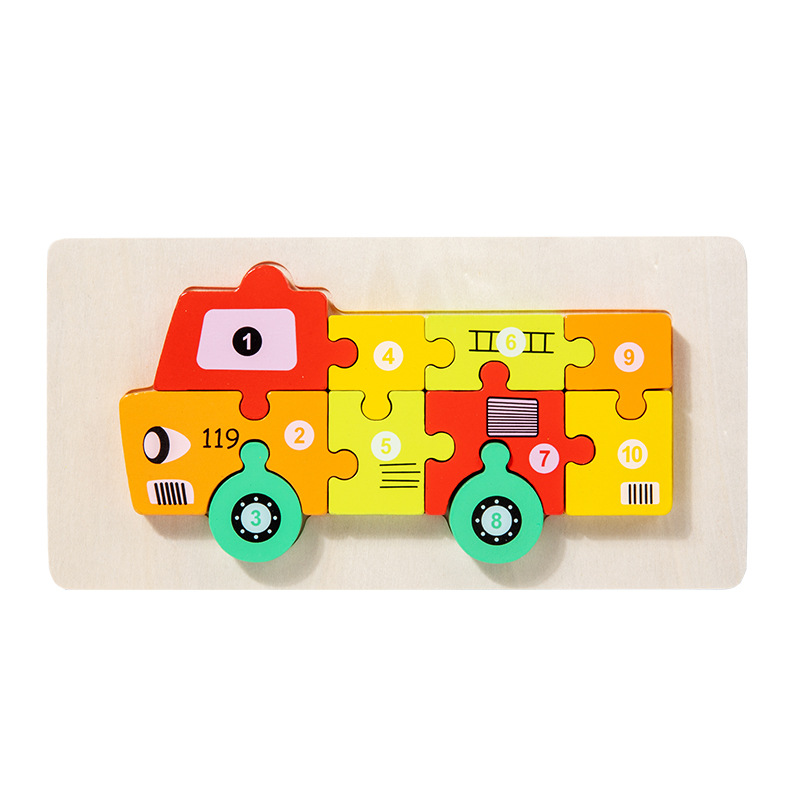 Niños pequeños madera 12 colores cognitivos números emparejados de tráfico animal gran puzzle puzzle puzzle juguetes de puzzle